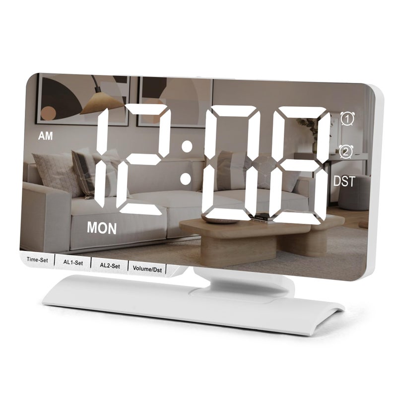 SZELAM Digital Clock,Alarm Clock Bedside,7.3'' Large LED Mirror with Date Display,Dual Alarm with 3 Mode,Brightnee Adjust,DST,Snooze Function,USB C Charging Port,5 Levels Volume for Desk Bedroom Teens - Image 1