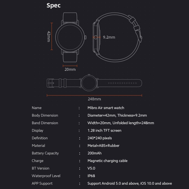 Mibro Smart Watch 1.28 Inch TFT Screen 95% Screen Ratio Rotatable Touch Control 12 Sports Modes 24H Heart Rate Sleep Tracker - Black Sports Bracelet for Men Women Daily Fitness - Image 3
