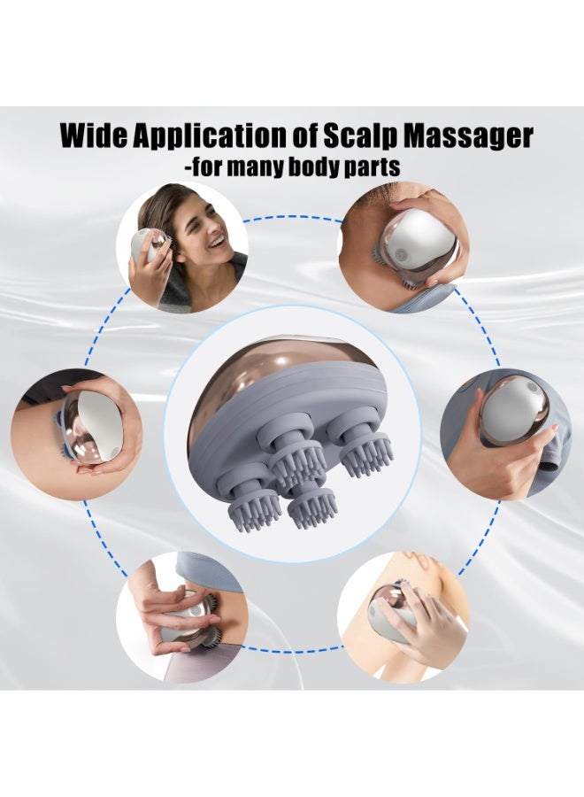 Electric Scalp Massager, Head Massager for Hair Growth and Stress Relax, Handheld Portable Scalp Brush and Scrubber, Head Scratcher with 96 Kneading Nodes, Dog and Cat Massager(White) - Image 4