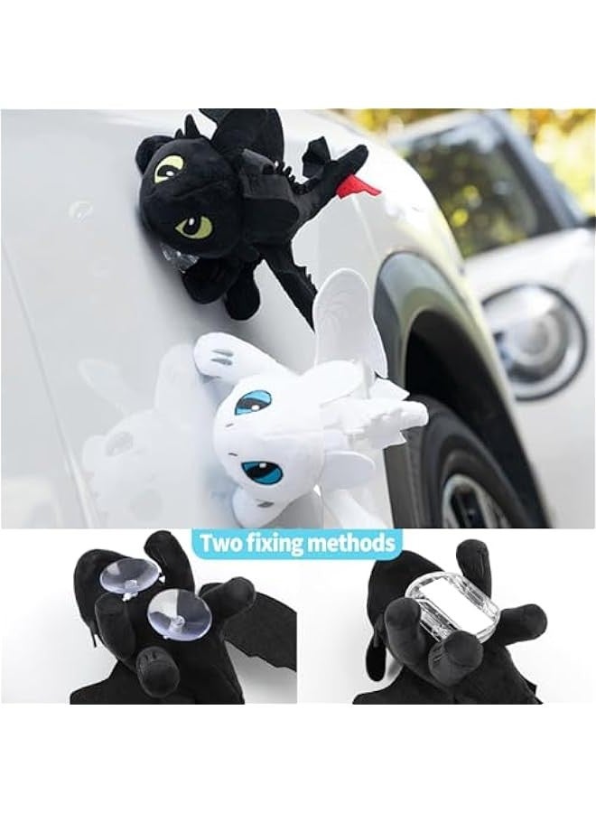﻿Toothless Dragon Car Accessory, Little Dragon Doll,Black and White Double Evil Spirit Doll with Suction Cup, Helmet, car, Motorcycle roof sunroof Decoration (White-Sucker - 7.8 INCH)  - Image 3