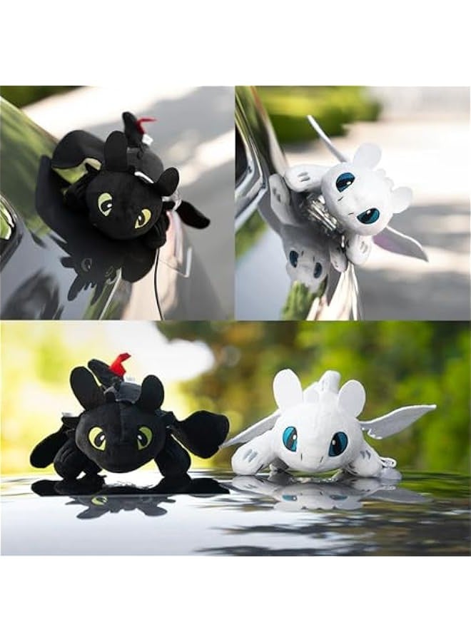 ﻿Toothless Dragon Car Accessory, Little Dragon Doll,Black and White Double Evil Spirit Doll with Suction Cup, Helmet, car, Motorcycle roof sunroof Decoration (White-Sucker - 7.8 INCH)  - Image 4