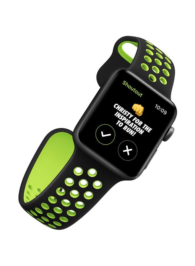 Silicone Sport Strap for Apple Watch – Fits 42mm/44mm/45mm/46mm/49mm – Black/Green - Image 1