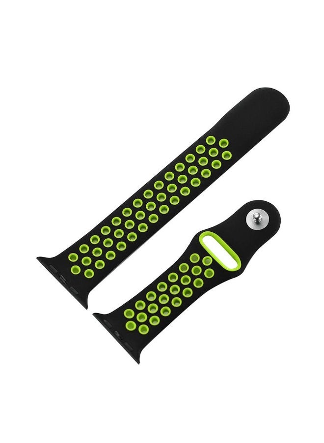Silicone Sport Strap for Apple Watch – Fits 42mm/44mm/45mm/46mm/49mm – Black/Green - Image 3