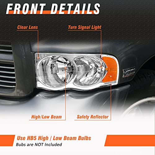 AXLAHA Headlight Assembly for 2002 2003 2004 2005 Dodge Ram 1500/2003-2005 Ram 2500 3500 Chrome Housing Clear Reflector Replacemen Left & Right - Image 4