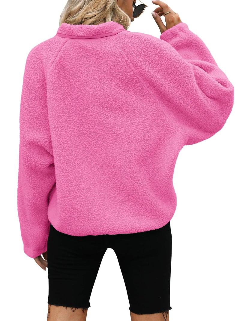 Yanekop Sherpa Jacket Women Fall Winter Faux Fur Coat Fuzzy Fleece Jacket Button Up Cozy Sweaters Warm Winter Clothes(A Hot Pink,S) - Image 4