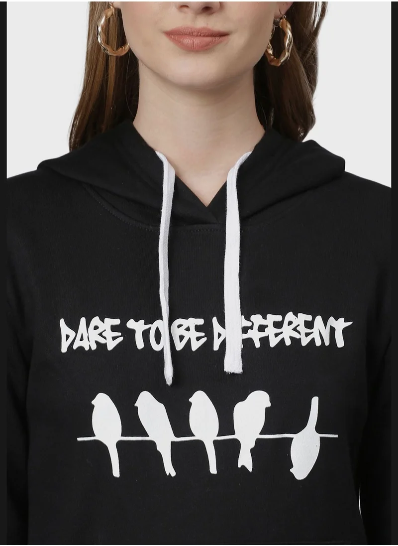 Campus Sutra Front Pocket Printed Hoodie
