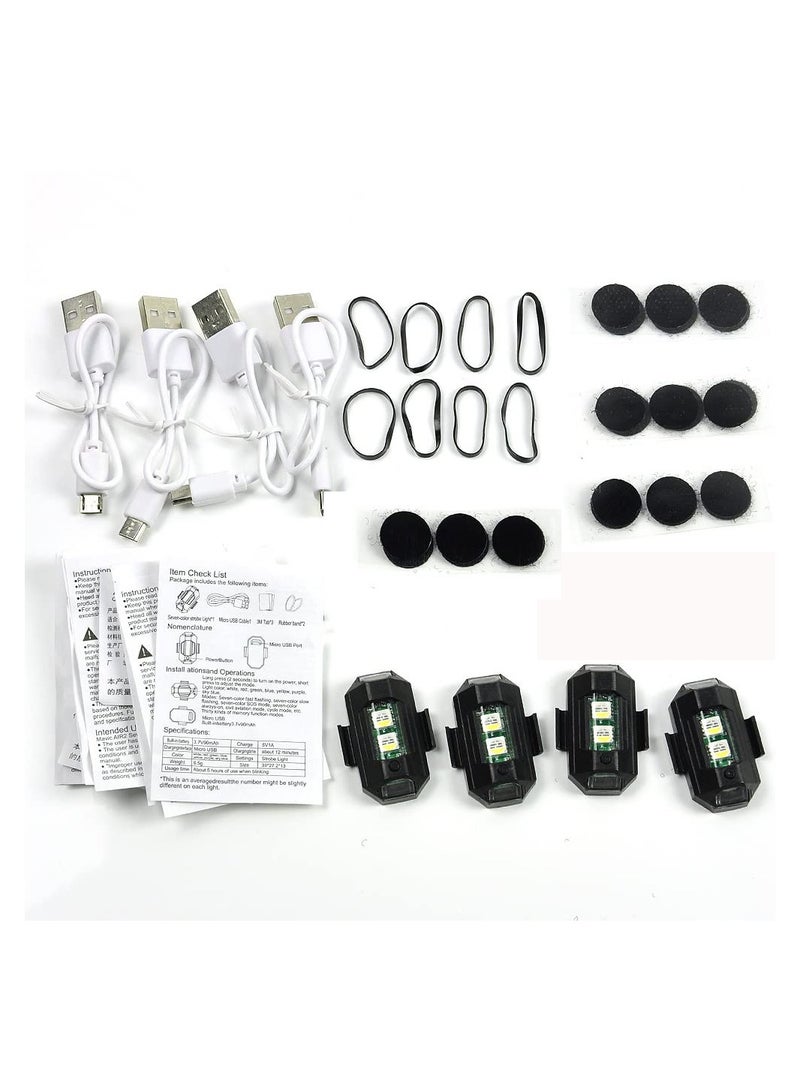 KASTWAVE 4pcs LED Strobe Drone Light Aircraft Flying Anti-Collision Night Lights 7 Colors USB Charging for DJI Air 2S / Mini 2 / Mavic Air 2 / Mavic Mini Drone / Bike / Dirt Bike / Car / Motorcycle - Image 5
