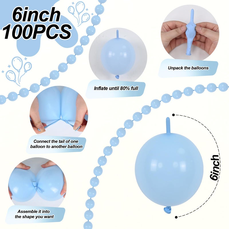 Govpy Light Blue Linking Balloons, 60PCS 6 Inch Small Baby Blue Quick Link Balloons for Making Balloon Wall Heart Arch, Tails Balloon for Wedding Birthday Baby Shower Engagement Graduation Party Decorations - Image 2