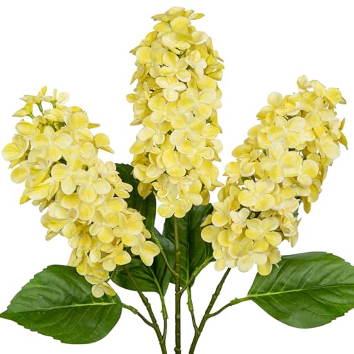 Arborus Artificial Hydrangea Flowers Real Touch 3PCS 248 Faux Cone Hydrangea Stems for Tall Vases Home Dcor Wedding Centerpieces Floral Arrangements Butter Yellow - Image 1