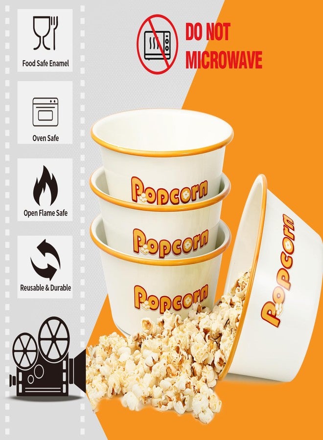 Webake 1.2 Quart Enamelware Popcorn Bowls for Family Movie Night, White Retro Snack Bowls Popcorn Serving Bowl Gift Set of 4 - Image 2