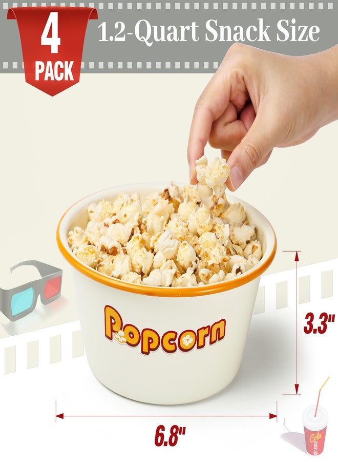 Webake 1.2 Quart Enamelware Popcorn Bowls for Family Movie Night, White Retro Snack Bowls Popcorn Serving Bowl Gift Set of 4 - Image 5