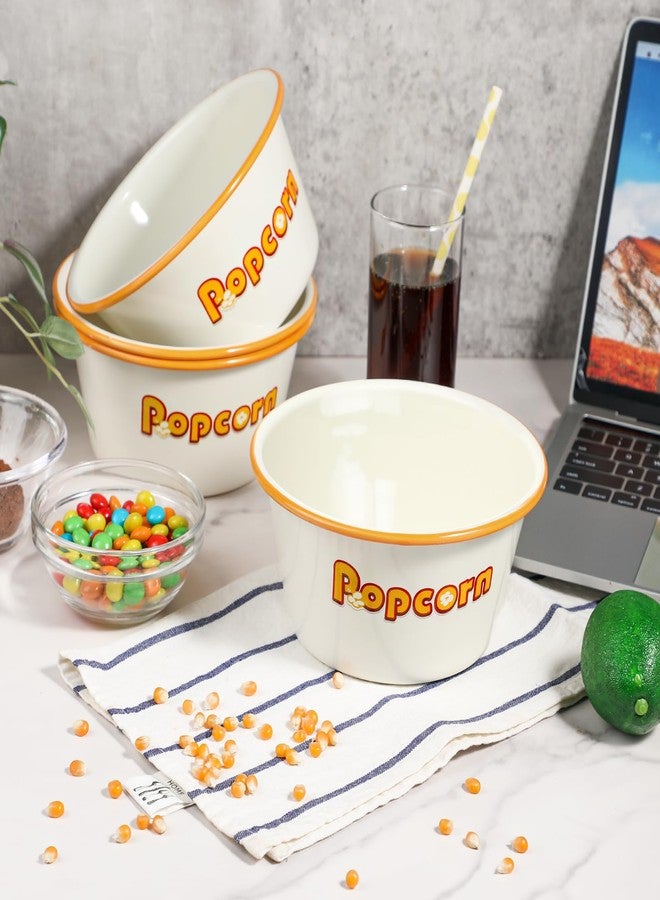 Webake 1.2 Quart Enamelware Popcorn Bowls for Family Movie Night, White Retro Snack Bowls Popcorn Serving Bowl Gift Set of 4 - Image 4