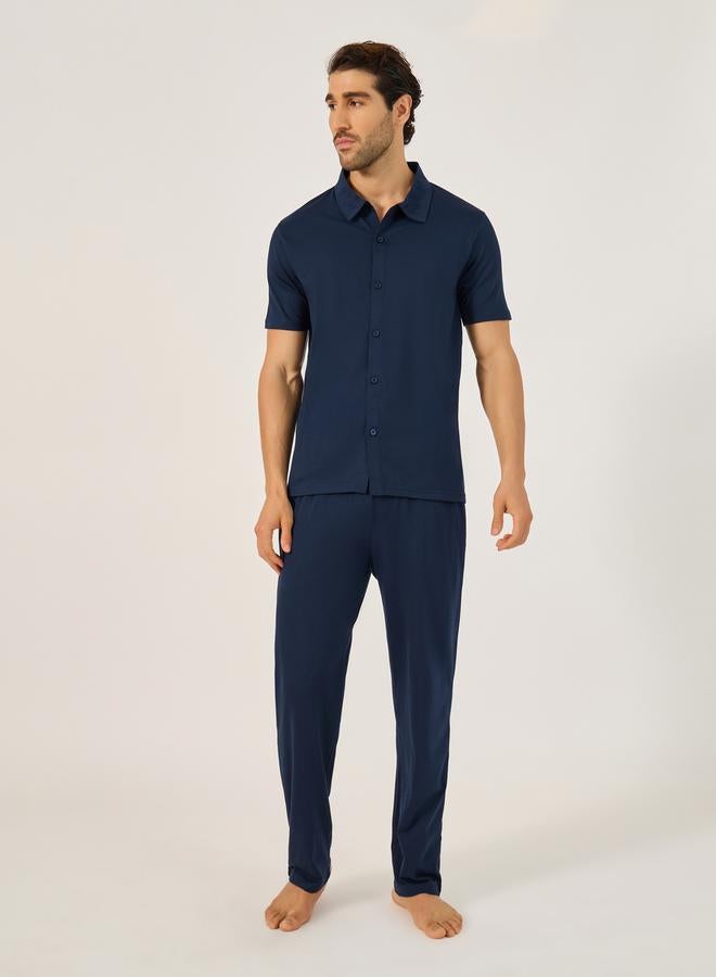 Styli Solid Shirt and Pyjama Nightwear Set  - Image 1