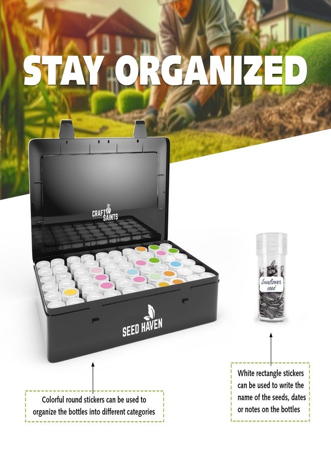 CraftSaints Seed Storage Box, Opaque Light Proof Organizer Box With 60 Transparent Bottles & Labels, Organizer, Packet Container - Image 4