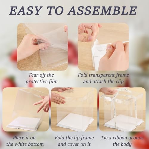 CHENZEM 8Pcs Tall Cake Boxes Clear Box with Ribbon, 8x8x9 inch, for 6" cajas para pasteles Tiered Cakes,Transport Gift Boxes for Wedding Valentine'Day and Gift Display. (Clear, 8 * 8 * 9 inch/8pcs) - Image 5