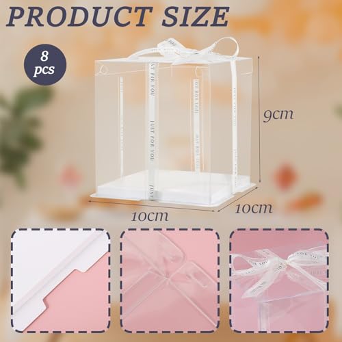 CHENZEM 8Pcs Tall Cake Boxes Clear Box with Ribbon, 8x8x9 inch, for 6" cajas para pasteles Tiered Cakes,Transport Gift Boxes for Wedding Valentine'Day and Gift Display. (Clear, 8 * 8 * 9 inch/8pcs) - Image 2