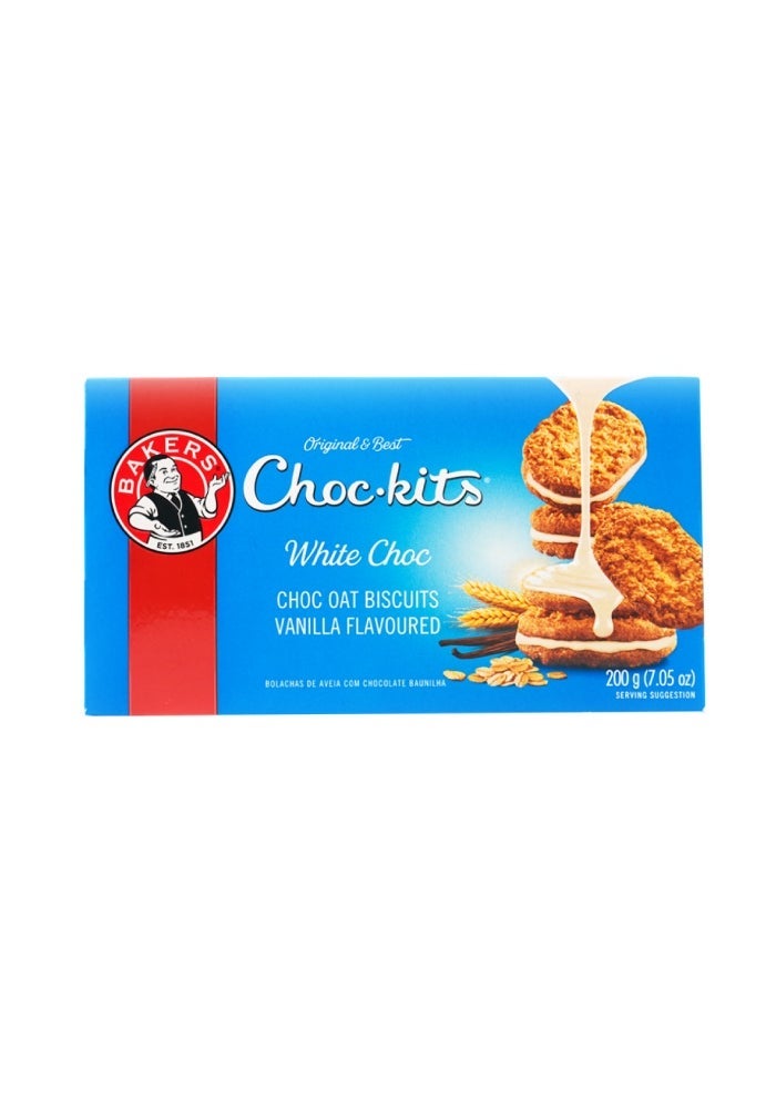 Bakers Choc-Kits Biscuits, White Chocolate - 200g, South Africa - Image 1