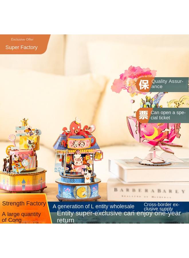 Bluejw Ruostate New Five Generation Music Box Wooden Handmade Assembled DIY Mechanical Rotating Music Box Creative Girl Gift - Image 4