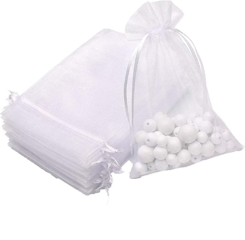 DMS RETAIL DMS RETAIL Plain White Net Tissue Transaprent Organza BagsOrganza Return Gift BagsDrawstring Pouches For Wedding Sheer Bags Pack Of 100 17X23 CMS - Image 5