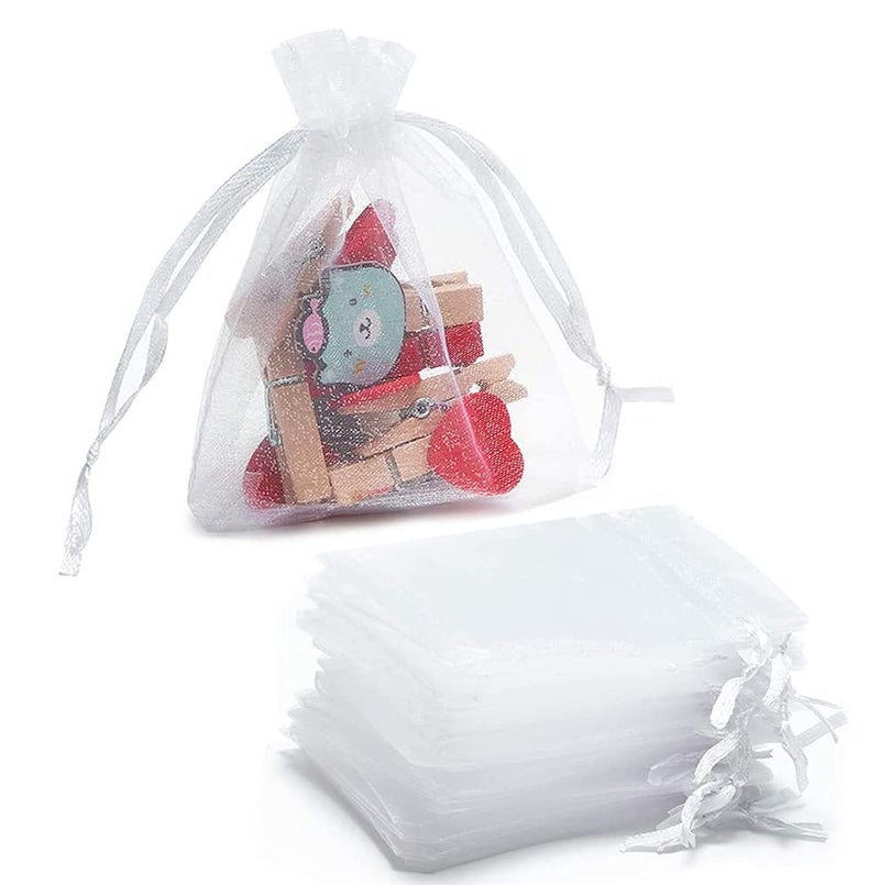 DMS RETAIL DMS RETAIL Plain White Net Tissue Transaprent Organza BagsOrganza Return Gift BagsDrawstring Pouches For Wedding Sheer Bags Pack Of 100 17X23 CMS - Image 3