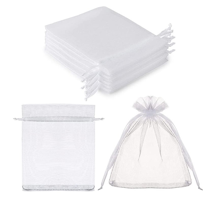 DMS RETAIL DMS RETAIL Plain White Net Tissue Transaprent Organza BagsOrganza Return Gift BagsDrawstring Pouches For Wedding Sheer Bags Pack Of 100 17X23 CMS - Image 4