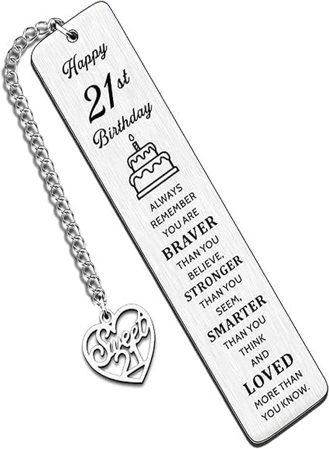 CGBOOM Inspirational Bookmark Happy 21st Birthday Keepsake Gifts for Her Him, Silver - Image 1