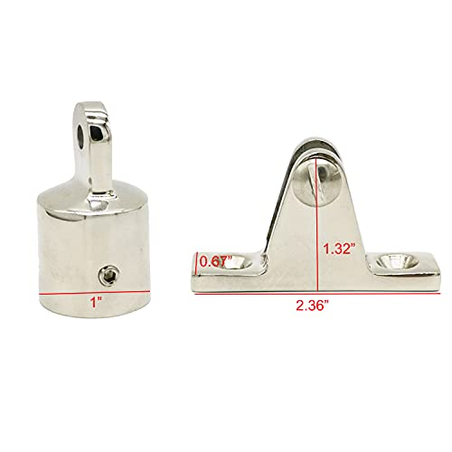 Douzime 1 Inch Bimini Top Eye End Tube Slide Cap + Boat Deck Hinge Mount Marine Hardware 316 Stainless Steel W/Screws - Image 2