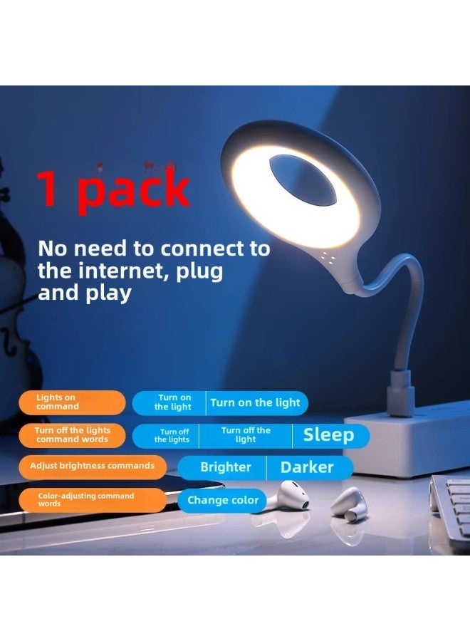 مصباح مكتب ذكي يعمل بالصوت ومصباح تحكم صوتي بمنفذ USB ومصباح حثي ومصباح ليلي LED بجانب السرير ومصباح حماية العين الليلية الاصطناعية - اللون: عبوة واحدة [نموذج جديد صوتي] تعتيم ثلاثي الألوان ★ تحكم صوتي ذكي - Image 1