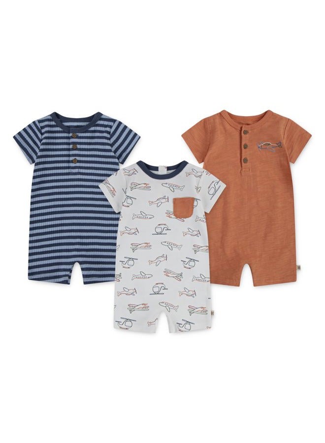 HUGGIES baby-boys Multi-pack Short Sleeve Romper, Brandied Melon/Planes, 0/3M - Image 1