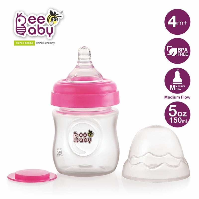 BeeBaby Ease Wide Neck Baby Feeding Bottle with Anti-Colic Soft Silicone Nipple. 100% BPA Free (Pink, 150 ml) - Image 2