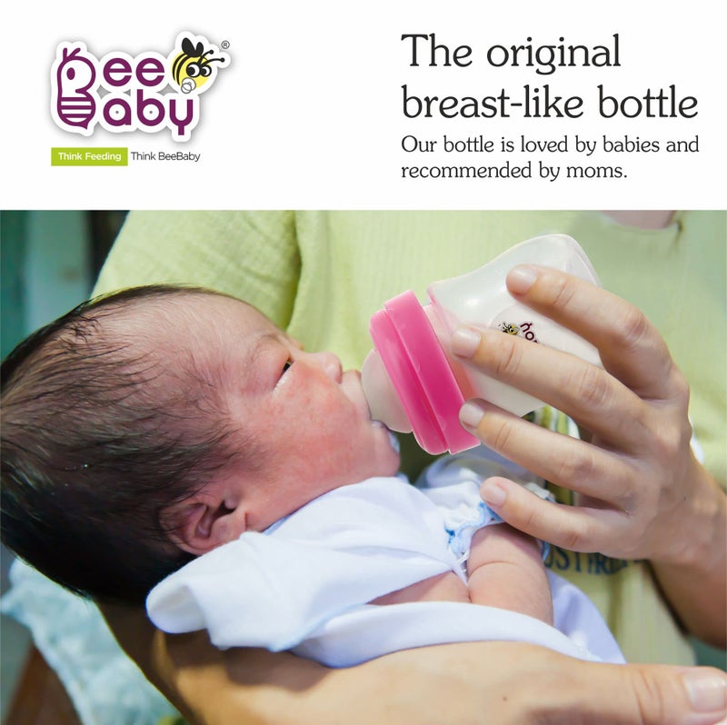 BeeBaby Ease Wide Neck Baby Feeding Bottle with Anti-Colic Soft Silicone Nipple. 100% BPA Free (Pink, 150 ml) - Image 3