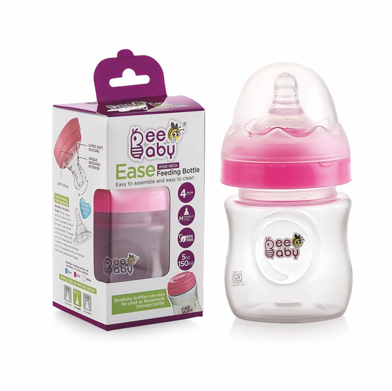 BeeBaby Ease Wide Neck Baby Feeding Bottle with Anti-Colic Soft Silicone Nipple. 100% BPA Free (Pink, 150 ml) - Image 1