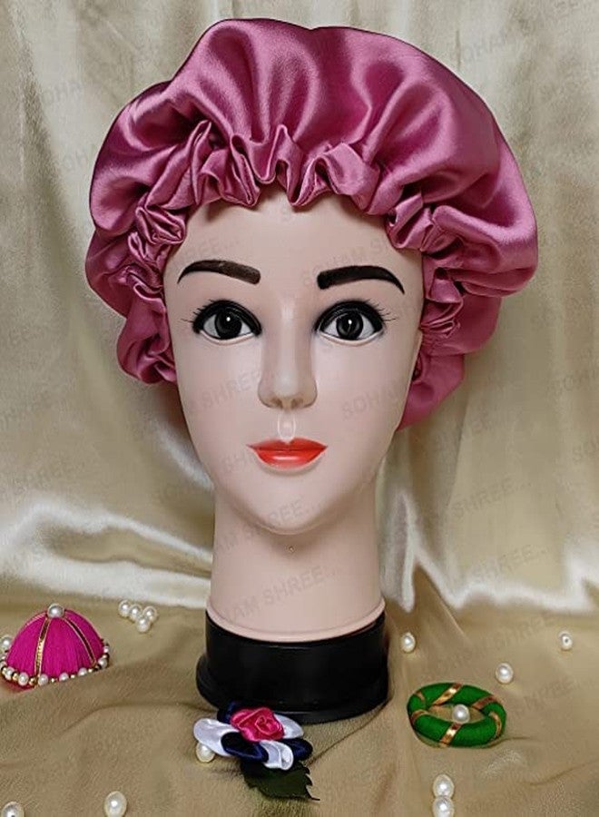 SOHAM SHREE ᵀᴹ Reversible Double Layer Large Sleep Cap Hair Bonnet |Handmade Pure Satin Fully Reversible Luxuries Satin Sleep Adjustable Cap for Women Girls Kids| (Onion) - Image 2