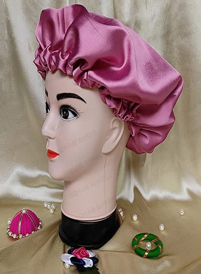 SOHAM SHREE ᵀᴹ Reversible Double Layer Large Sleep Cap Hair Bonnet |Handmade Pure Satin Fully Reversible Luxuries Satin Sleep Adjustable Cap for Women Girls Kids| (Onion) - Image 3