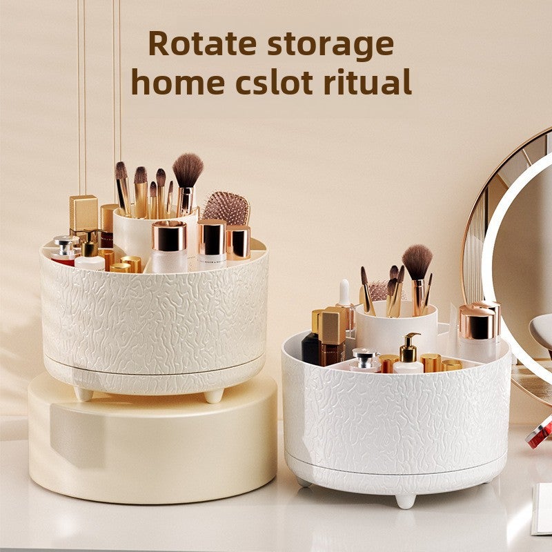 Glacier Pattern Pen Holder Desktop Rotating Storage Box Light Luxury Advanced Sense Plastic Storage Rack Cosmetic Brush Storage Integrated Cabinet(Cosmetic storage cabinet elegant rice [rotating pen container]]) - Image 2