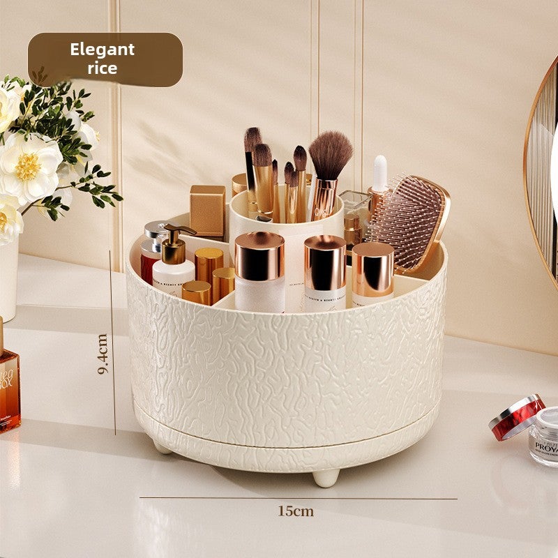 Glacier Pattern Pen Holder Desktop Rotating Storage Box Light Luxury Advanced Sense Plastic Storage Rack Cosmetic Brush Storage Integrated Cabinet(Cosmetic storage cabinet elegant rice [rotating pen container]]) - Image 1