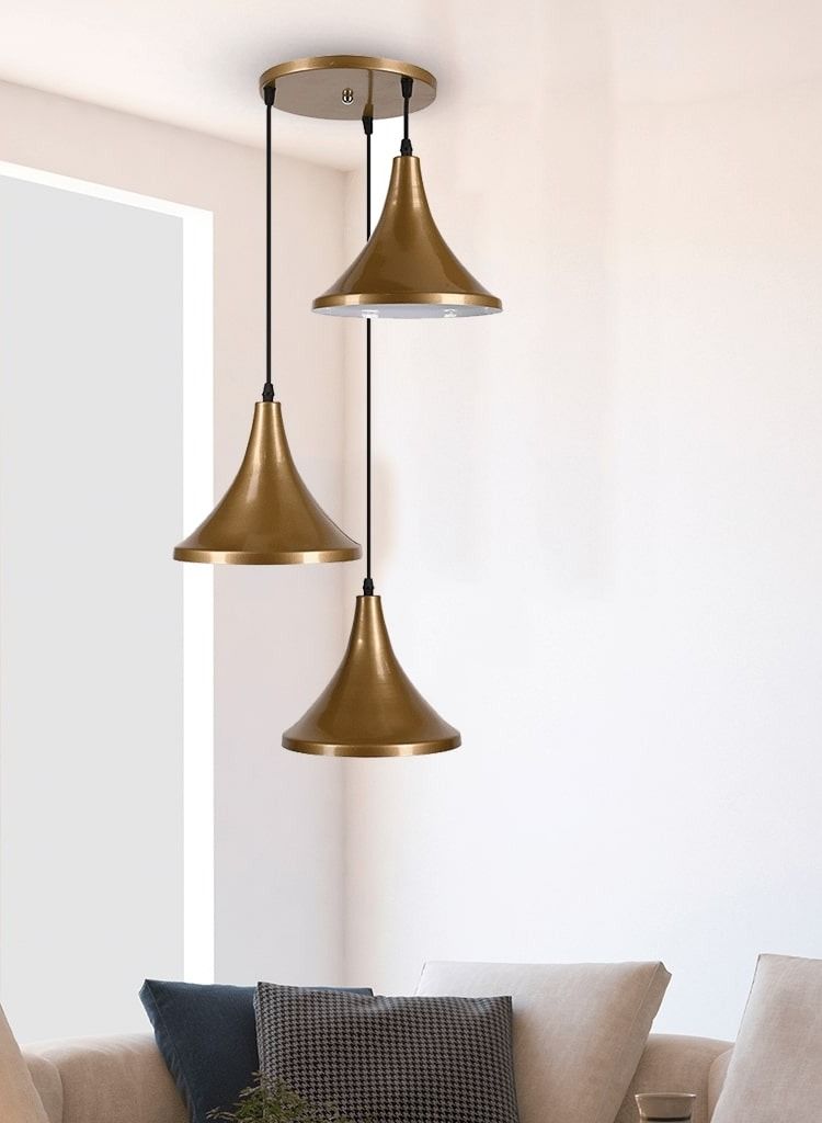 Elina Ceiling lamp - Triple | modern decorative LED E27 pendant light ceiling lamp hanging | suitable for any room | Color: Gold | Size: 70x38 cm