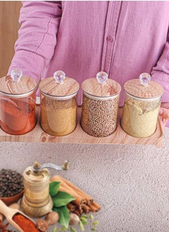 Generic Spice Jar Set of 4 Acrylic Glass Canisters with Bamboo Lids, Spoons and Base Perfect for Kitchen, Coffee Corner and Home to Serve Sugar, Spices, Salt, Coffee H  - Image 3