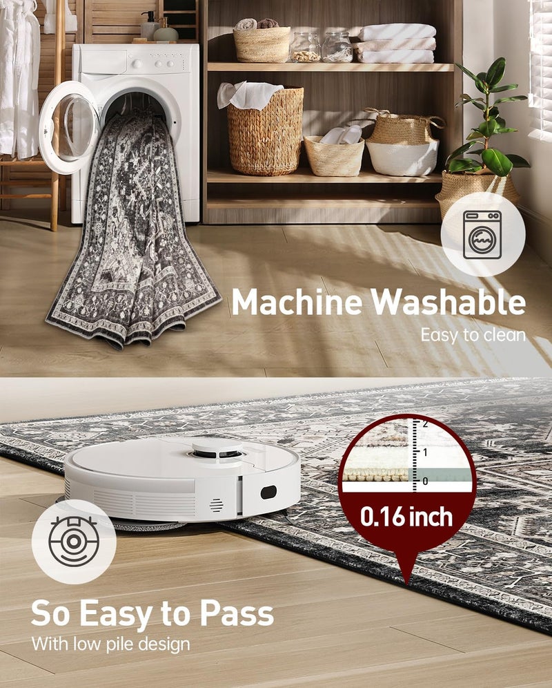 WITSHOCK Boho Area Rugs Machine Washable for Living Room Bedroom  Large 5x7 Vintage Non-Slip Stain Resistant Floor Carpet Indoor for Kitchen Dining Room Office Home Decor  Bitter Black - Image 4