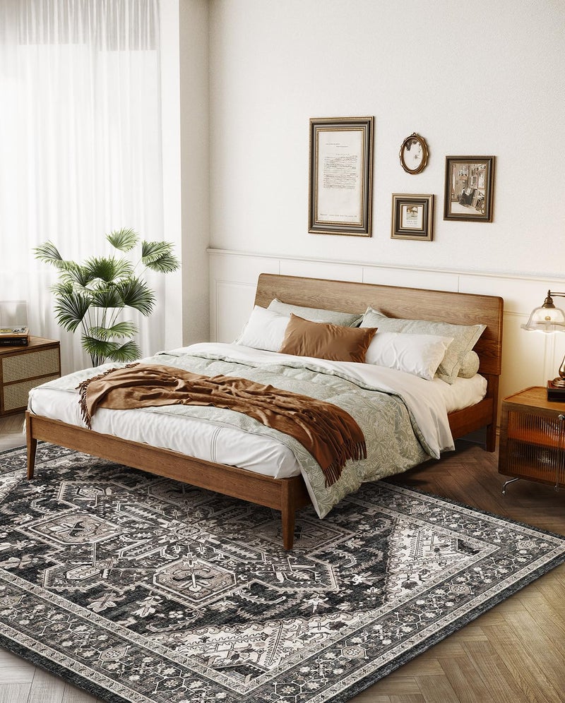 WITSHOCK Boho Area Rugs Machine Washable for Living Room Bedroom  Large 5x7 Vintage Non-Slip Stain Resistant Floor Carpet Indoor for Kitchen Dining Room Office Home Decor  Bitter Black - Image 2