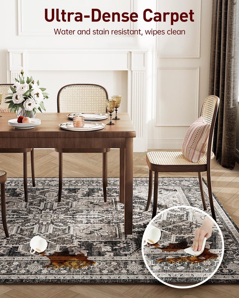 WITSHOCK Boho Area Rugs Machine Washable for Living Room Bedroom  Large 5x7 Vintage Non-Slip Stain Resistant Floor Carpet Indoor for Kitchen Dining Room Office Home Decor  Bitter Black - Image 3