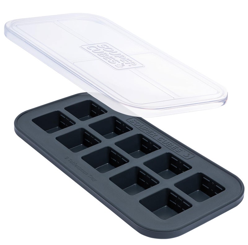 Souper Cubes 2 Tbsp Silicone Freezer Molds  Perfect for Storing Garlic Herbs Ginger Pesto Tomato Paste Lemon Juice Purees and More  Silicone Baby Food Freezer Tray  Charcoal  1Pack