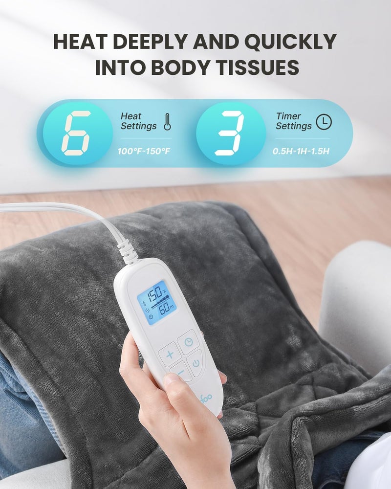 iDOO Electric Weighted Heating Pad for Back, Neck & Shoulders | 6 Heat Levels, 3 Timers, FSA Eligible Items, Birthday Gift for Men & Women, 24 x 33-inches - Image 4