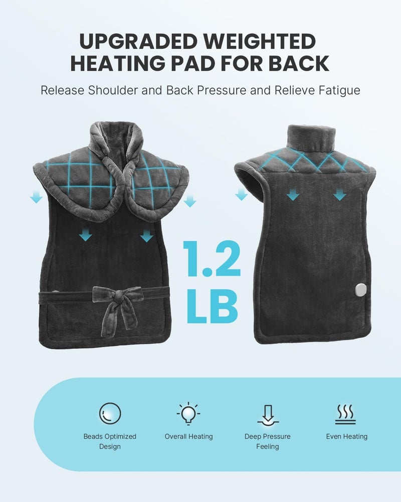 iDOO Electric Weighted Heating Pad for Back, Neck & Shoulders | 6 Heat Levels, 3 Timers, FSA Eligible Items, Birthday Gift for Men & Women, 24 x 33-inches - Image 2