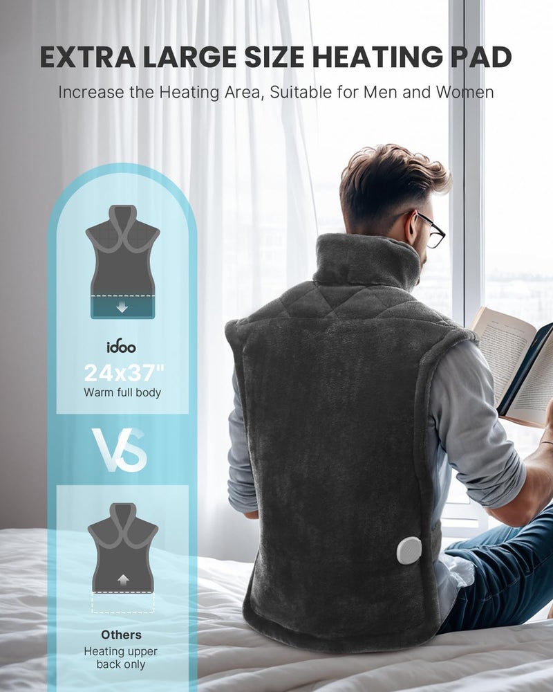 iDOO Electric Weighted Heating Pad for Back, Neck & Shoulders | 6 Heat Levels, 3 Timers, FSA Eligible Items, Birthday Gift for Men & Women, 24 x 33-inches - Image 1