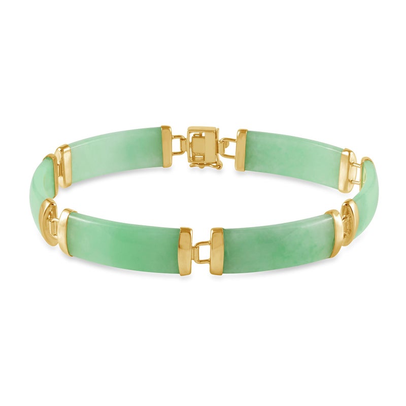 Belacqua Natural Green Jade Link Bracelet in 14K Gold over Sterling Silver, 7.5 Inches Length, Fashion Jewelry for Women, Gift Box Included - Image 1
