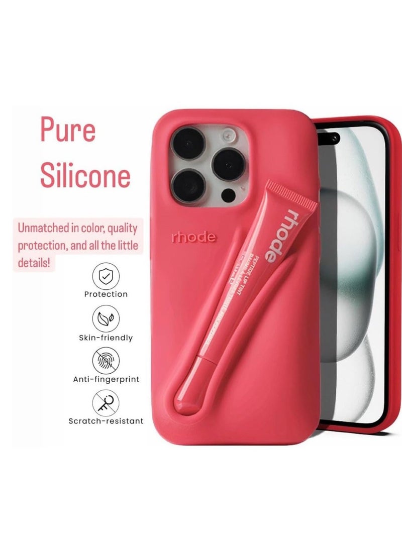 rhode Lip Gloss Phone Case with Lip Tint, For iPhone Case Liquid Silicone Camera Protection Lipstick Lip Glaze Phone Case for iPhone 14 Pro (Grey) - Image 5