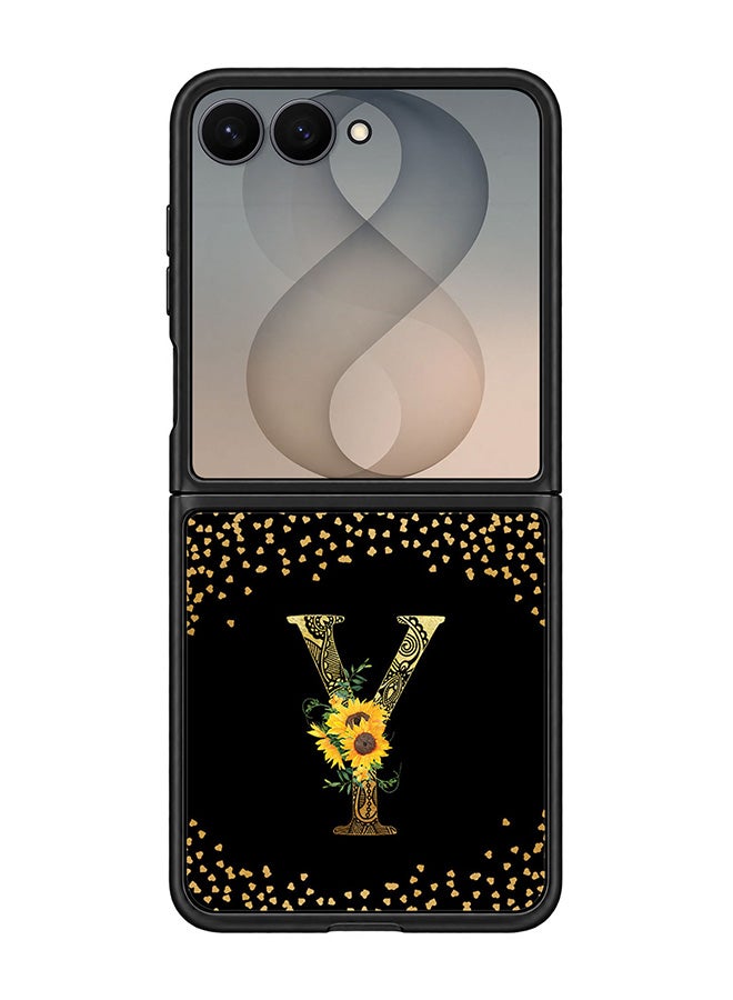 Stylizedd Rugged Case for Samsung Galaxy Z Flip8- Slim Fit Hybrid Rubber Cover Sunflower Monogram - Y (Black)