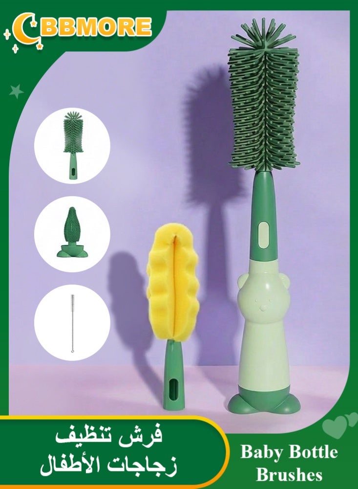 BBMORE 4-in-1 Silicone Baby Bottle Brush and Replace Sponge Brush Head with Stand – Bottle Cleaning Brushes Straw Brush Set BPA-Free Cleaning Kit for Bottles, Nipples , Cups and Straws, Green - Image 1