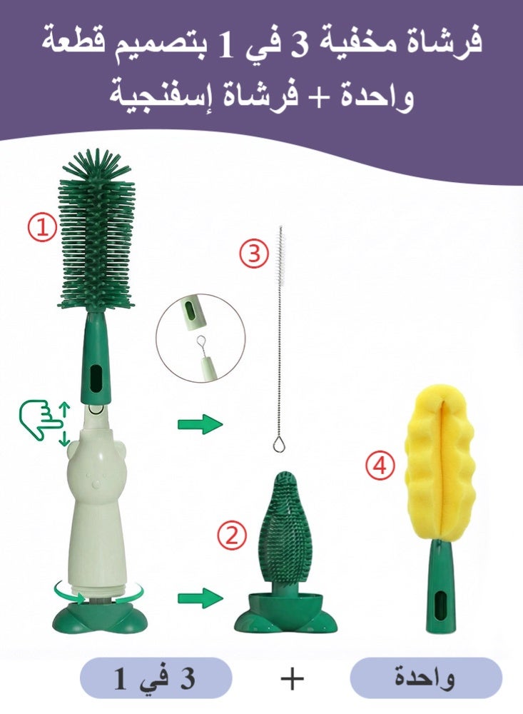 BBMORE 4-in-1 Silicone Baby Bottle Brush and Replace Sponge Brush Head with Stand – Bottle Cleaning Brushes Straw Brush Set BPA-Free Cleaning Kit for Bottles, Nipples , Cups and Straws, Green - Image 3